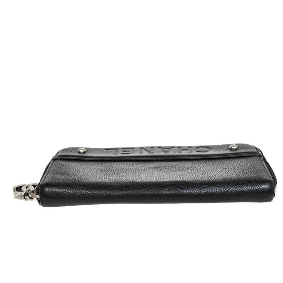 CHANEL CC Logo Zipper Long Bifold Wallet Grained Calfskin Leather Black - Picture 6 of 16